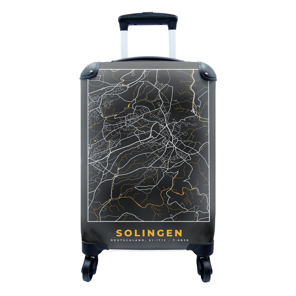 MuchoWow Koffer Handgepäck Trolley Rollkoffer Kleine Reisekoffer mit 4 Rollen - Solingen - Gold - Stadtplan - Deutschland - Karte - Cabin Size <...