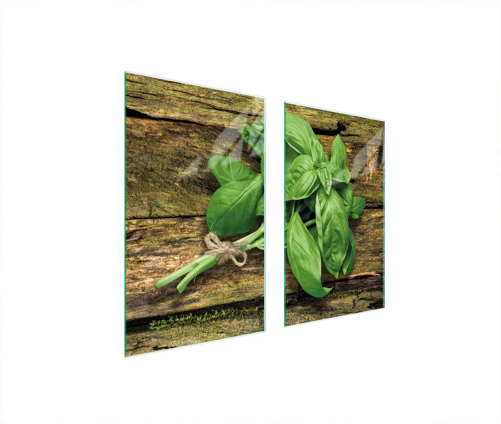 Set 2 Piastre Coprifornelli 75x52 Tagliere Vetro Verde Basilico