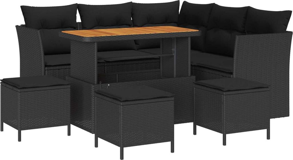(Robust Möbel) Gartensofa-set - elegantes Design - Sitzgruppe mit Sofa, Tisch - 9 pcs Schwarz Poly-Rattan - Terassenmöbel DEMöbel719217