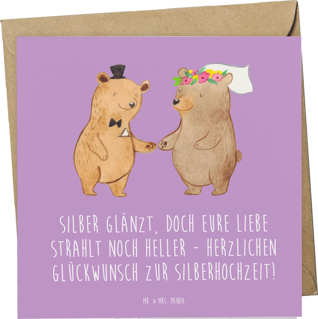 Mr. & Mrs. Panda doppelkarte 25. Hochzeitstag Silberne Hochzeit - Lavendeltraum - Geschenk, Glückwunschkarte, anlasskarte, Liebe, 25 Jahre Ehe, Kl...