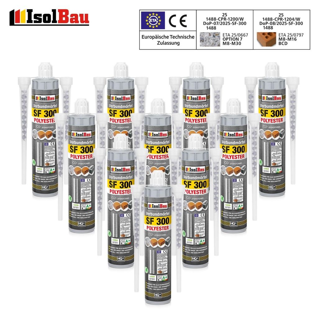 10 x 300ml Injektionsmörtel SF 300 Verbundmörtel 20 x Mischer Montagemörtel