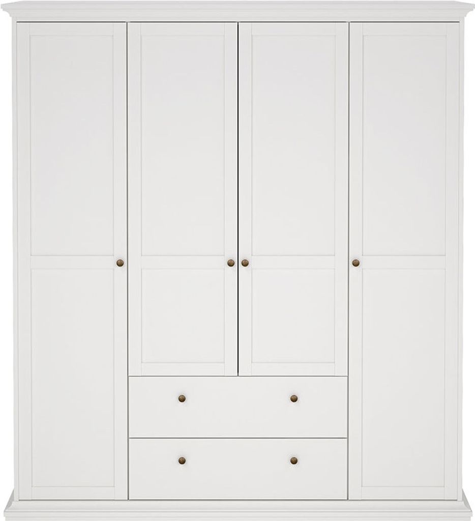 Venedig Kleiderschrank 4-Trg. mit 2 Schubladen Breite 181 cm, Höhe 200 cm weiss.