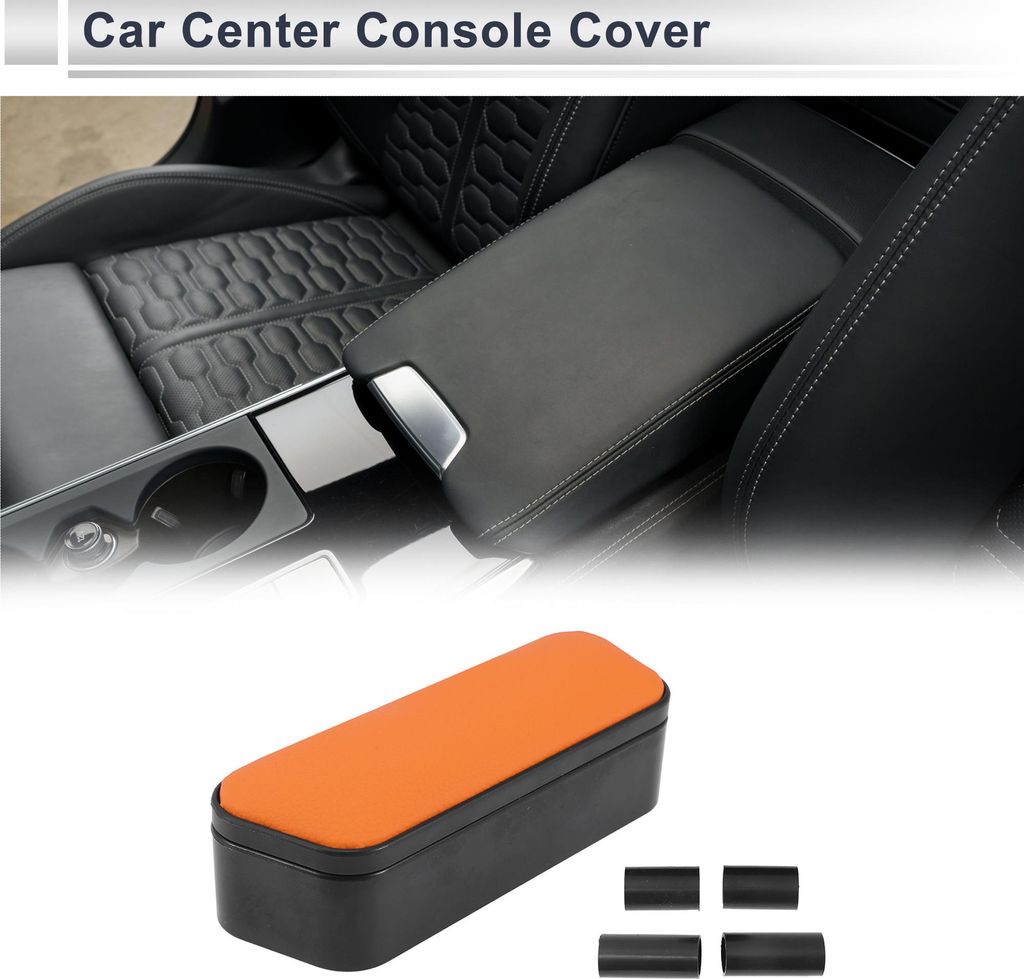 Auto Mittelkonsole Abdeckung Auto Armlehnenabdeckung Multifunktional 6,69"x2,36"x1,97" Schwarz, Orange ABS, Kunstleder