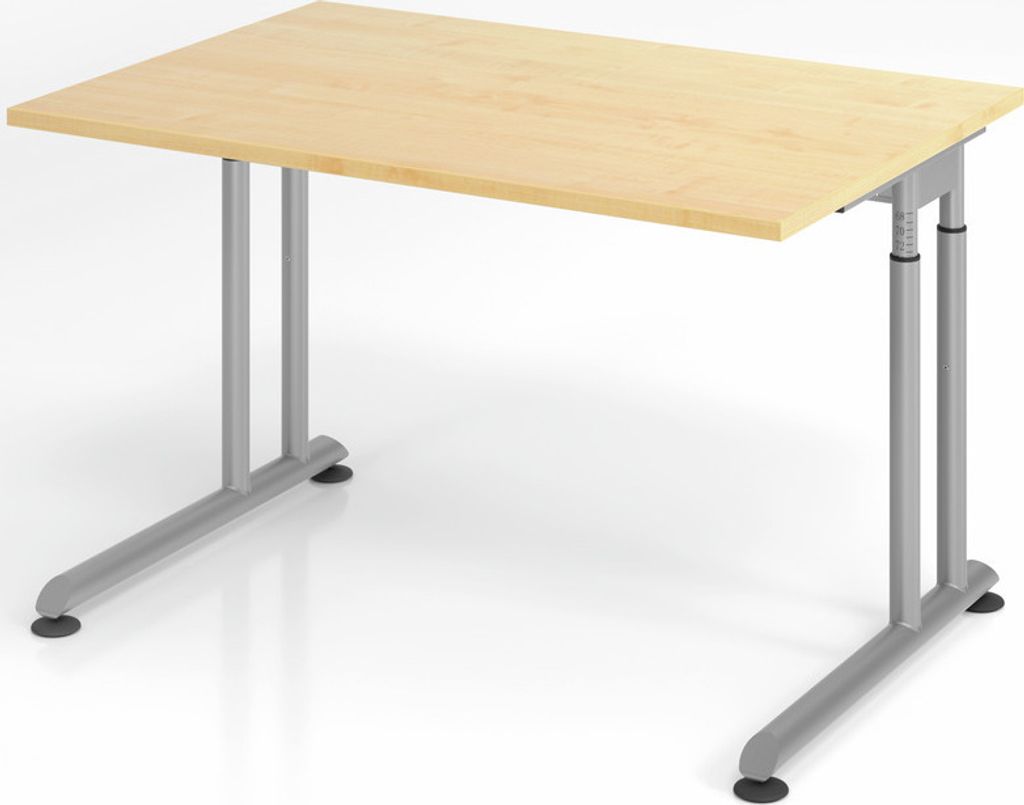 Schreibtisch Nilo | Ahorn | Silber Gestell | BxT 120x80cm | Arbeitshöhe 68-82cm | höhenjustierbar, 1cm Raster | C-Fuß-Gestell | Rechteckform
