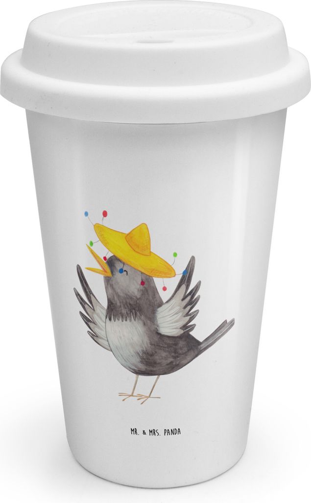 Mr. & Mrs. Panda Coffee To Go Becher Rabe Sombrero - Weiß - Geschenk, Thermobecher, Elster, Motivation, Vogel, Spruch Positiv, Thermokaffeebecher,...
