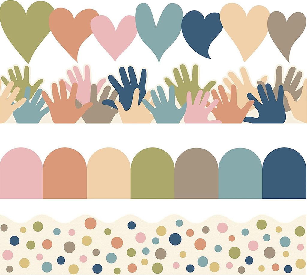 80 Stück Boho Bulletin Board Bordüre Liebe Herz Hand Punkt Halbkreis Wasserfest Selbstklebend DIY Zurück zur Schule Klassenzimmer Kreidetafel De...
