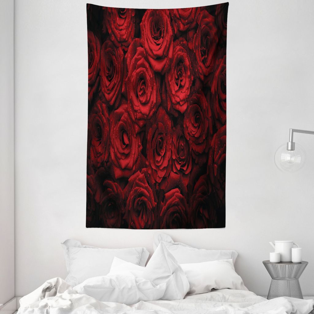 ABAKUHAUS Dunkelrot Wandteppich und Tagesdecke, Tropfen von Blooming Bouquet aus Weiches Mikrofaser Stoff Waschbar ohne Verblassen Digitaldruck, 14...