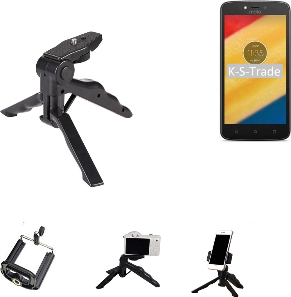 K-S-Trade Stativ Tisch-Ständer Dreibein Handy-Stativ Ständer kompatibel mit Motorola Moto C Mini-Stativ Smartphone Tripod Handy-Stativ aus Plastik