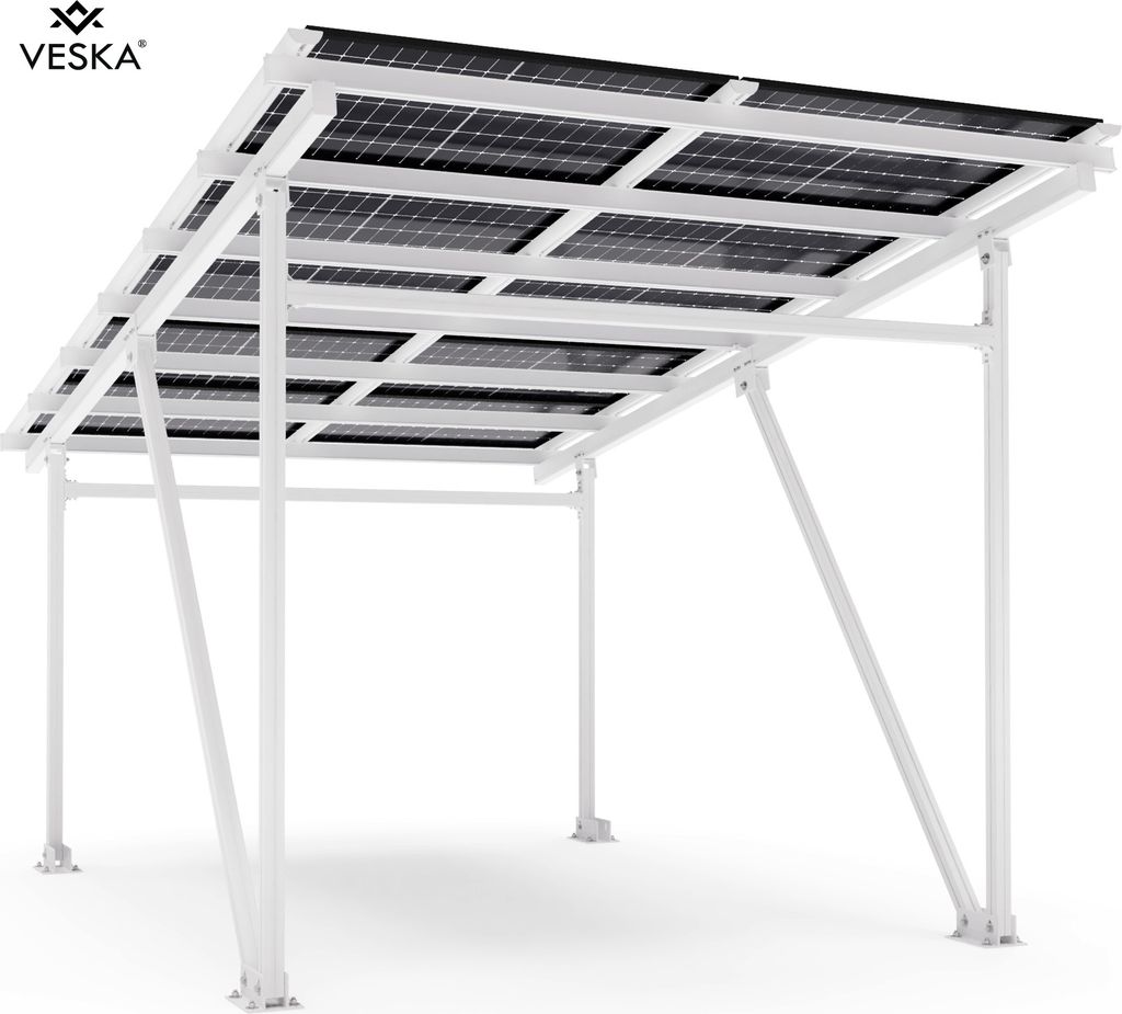 Solar Carport 5250 Watt Bifazial Glas/Glas Module PV Garage Aluminium Solarcarport 5,60 x 3,70m - 5,25KW - EcoPort 5000Bi - weiß
