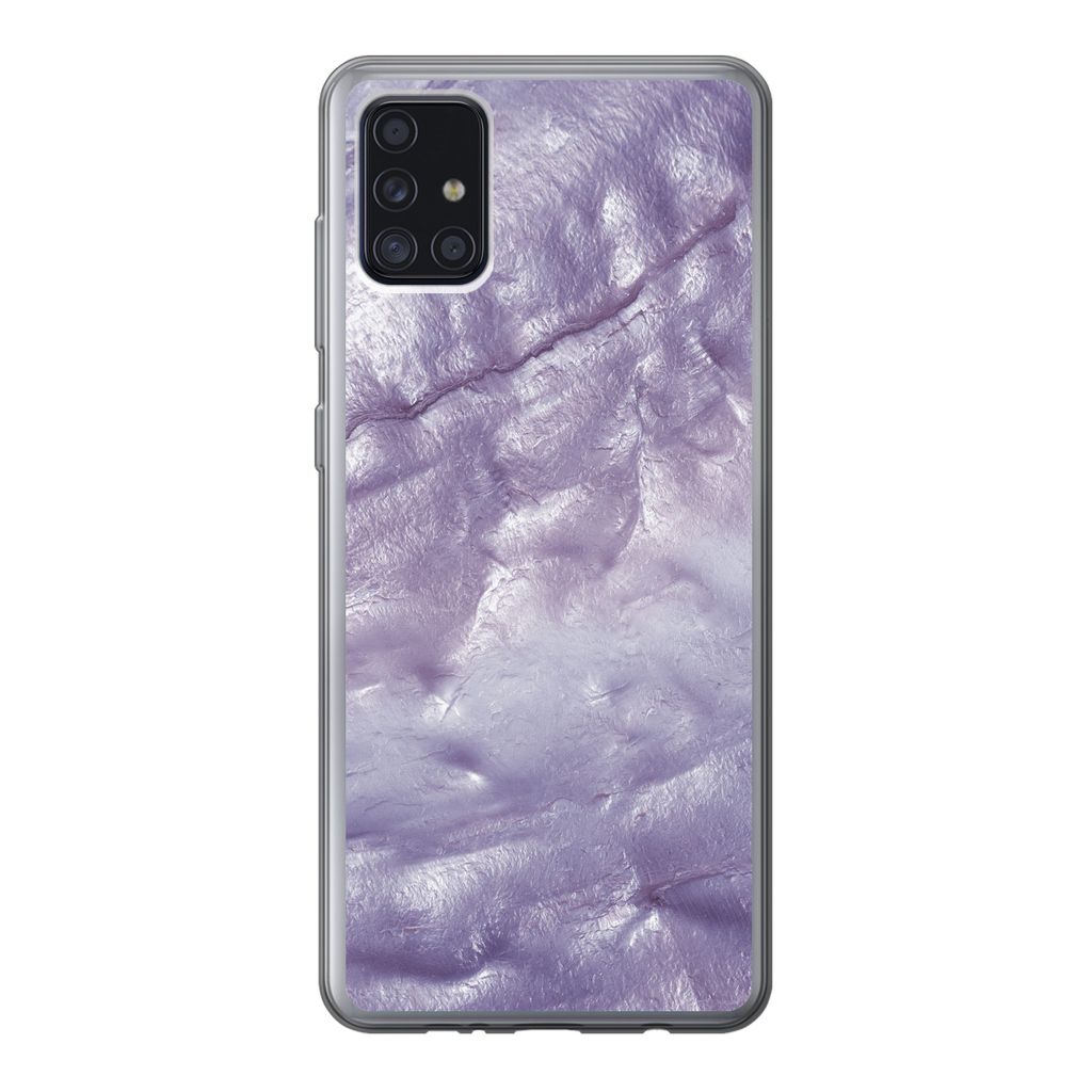 MuchoWow Handyhülle Schutzhülle Hülle für Samsung Galaxy A52 5G Perlmutt - Naturstein - Violett Silikon Softcase Handy Hülle - Umschlag