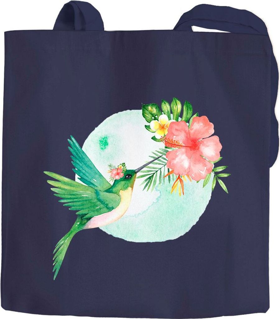 Jutebeutel Kolibri Vogel Tropical Summer Jungle Paradise Hummingbird Baumwolltasche Stoffbeutel Autiga navy unisize