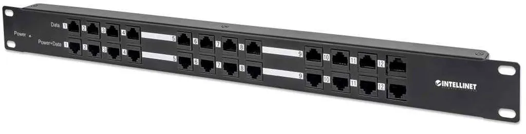 INTELLINET Patch Panel 24 Ports Cat5e PoE 1U Noir pour Rack 19 Pouces