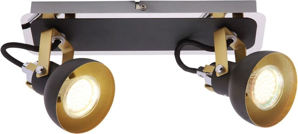 Deckenstrahler verstellbar in Schwarz Gold GU10 2-flammig länglich Retro