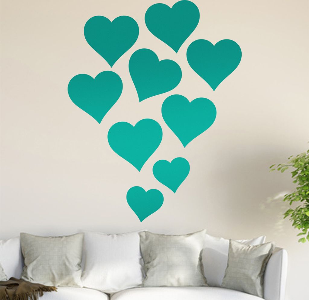 Herzen Wandtattoo in 6 Größen - Wandaufkleber Wall Sticker - Dekoration, Küche, Wohnzimmer, Schlafzimmer, Badezimmer
