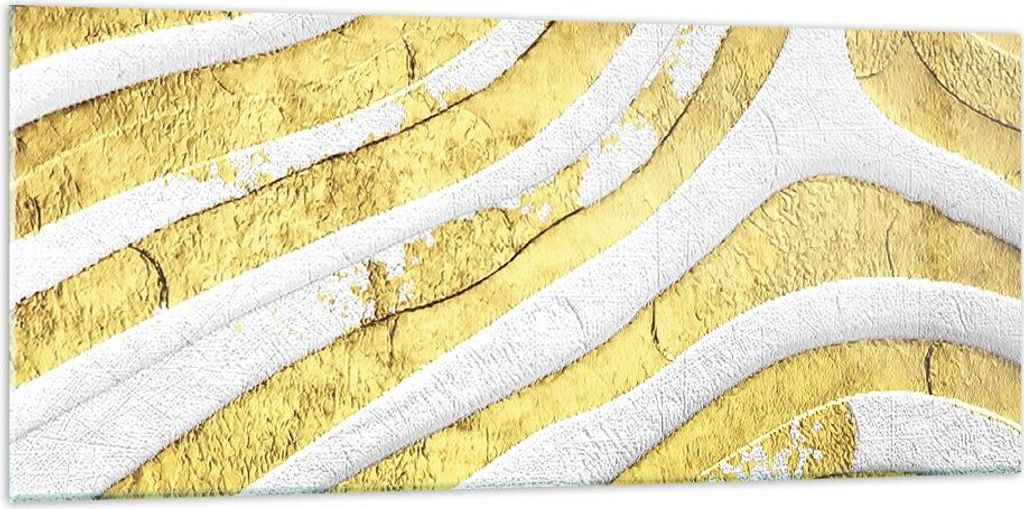 Bilder auf glas - Einteilig - Abstraktion Gold Weiß - 120x50cm - Glasbilder - Wandbilder - Bilder - zum Aufhängen bereit - Wanddekoration aus Gla...