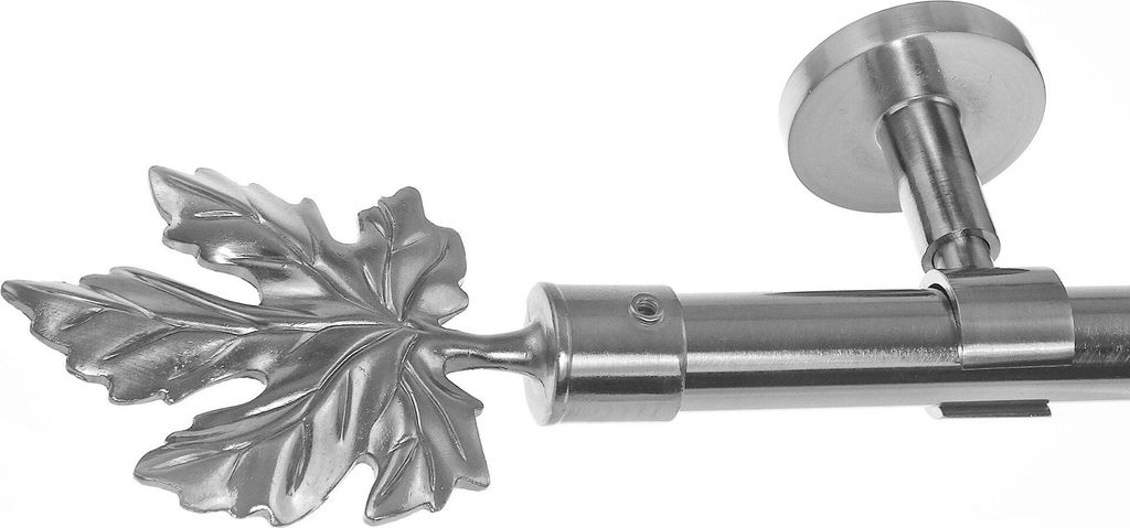 Edelstahl Look Gardinenstange 20mm Deckenträger 1-läufig Blatt, Länge wählbar D31 E35 R