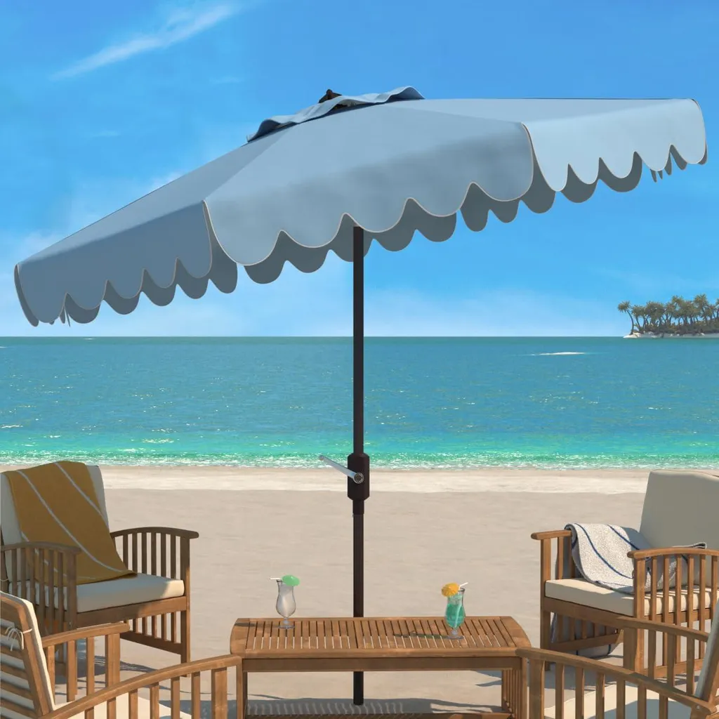 Parasol solide anti-chaleur bleu et blanc 255 cm en métal pour jardin