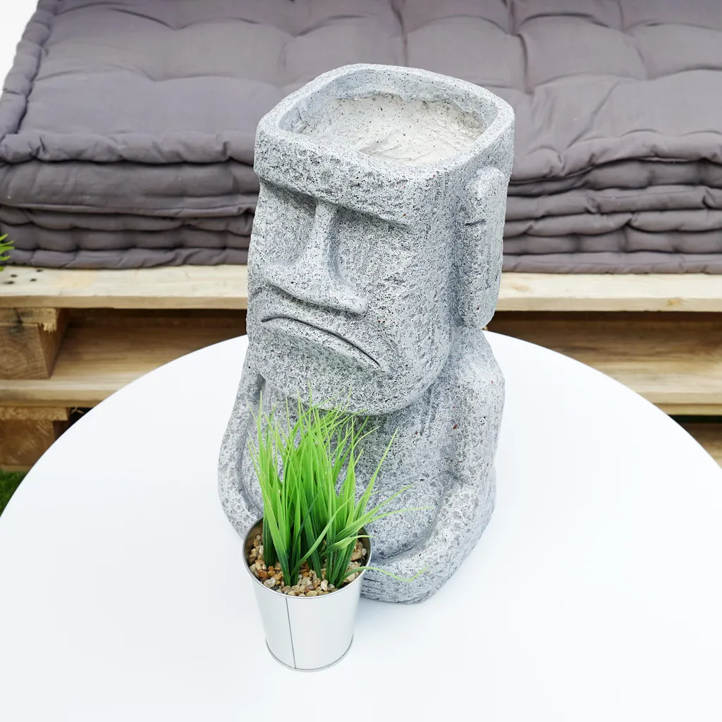 Figurine Aztèque Porte-Plante en Magnésia H46cm - Statuette Déco Jardin