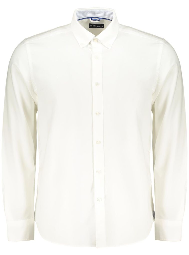 Herren Langarmshirt Weiß - Button-Down Hemd mit Stickerei