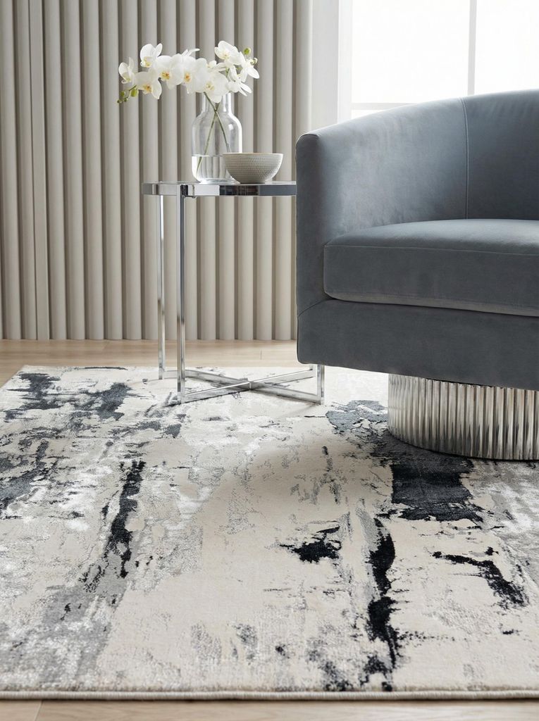 Flachflor-Teppich 200x290cm Metallic | Wohnzimmer Kurzflor-Teppich | Strapazierfähiger Velours | Gletscher-Optik Silbergrau | Florhöhe 8mm, Gesam...