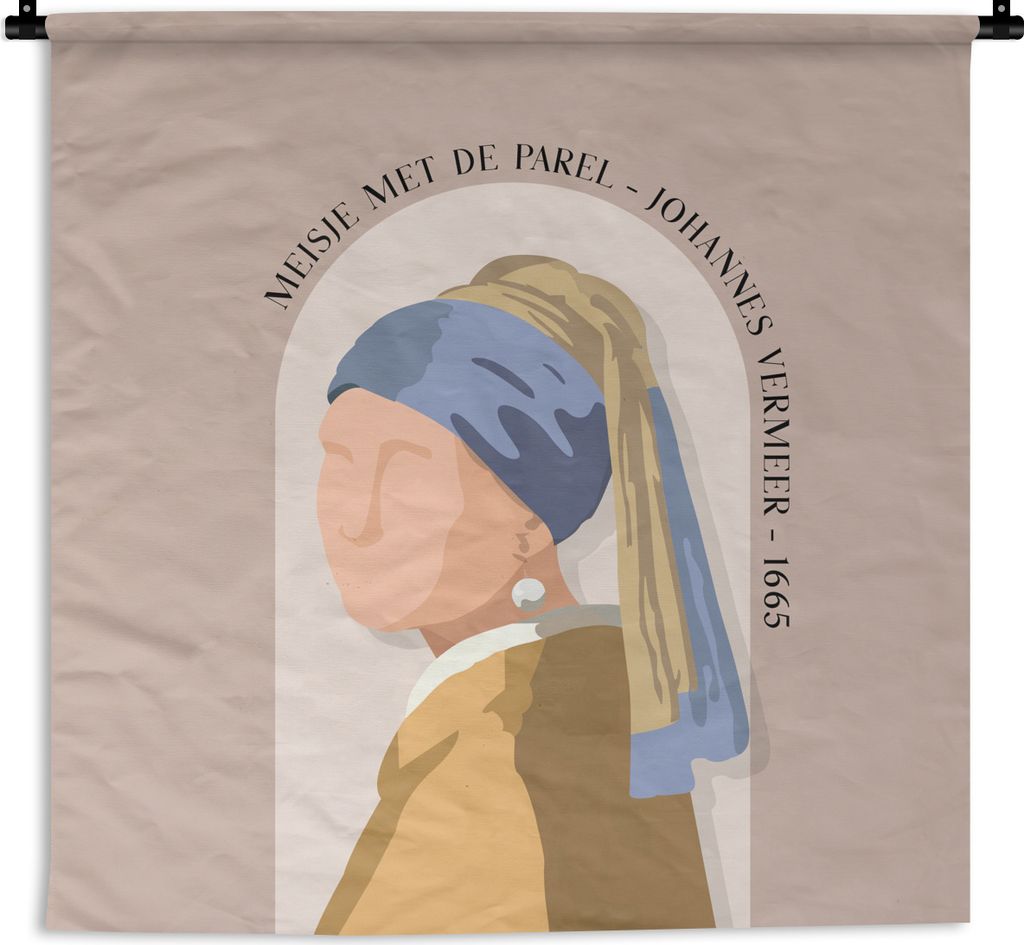MuchoWow Wandteppich Wandbehang Alte Meister - Mädchen mit Perlenohrring - Rosa - Alt 60x60 cm Tapisserie Dekoration Wandtuch - Dekorationen - W...