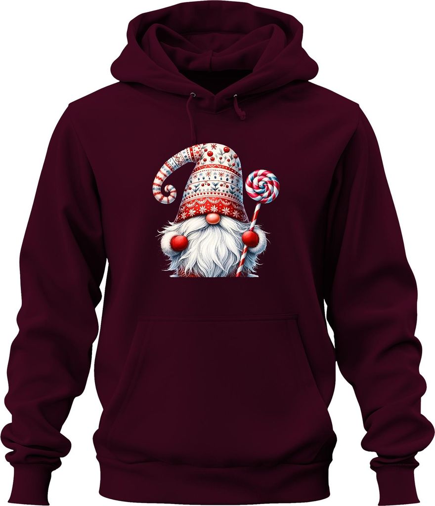 Niedlicher Weihnachtswichtel mit Schultüte und Lutscher festlich Uni Hoodie Kapuzenpullover, Burgundy, M
