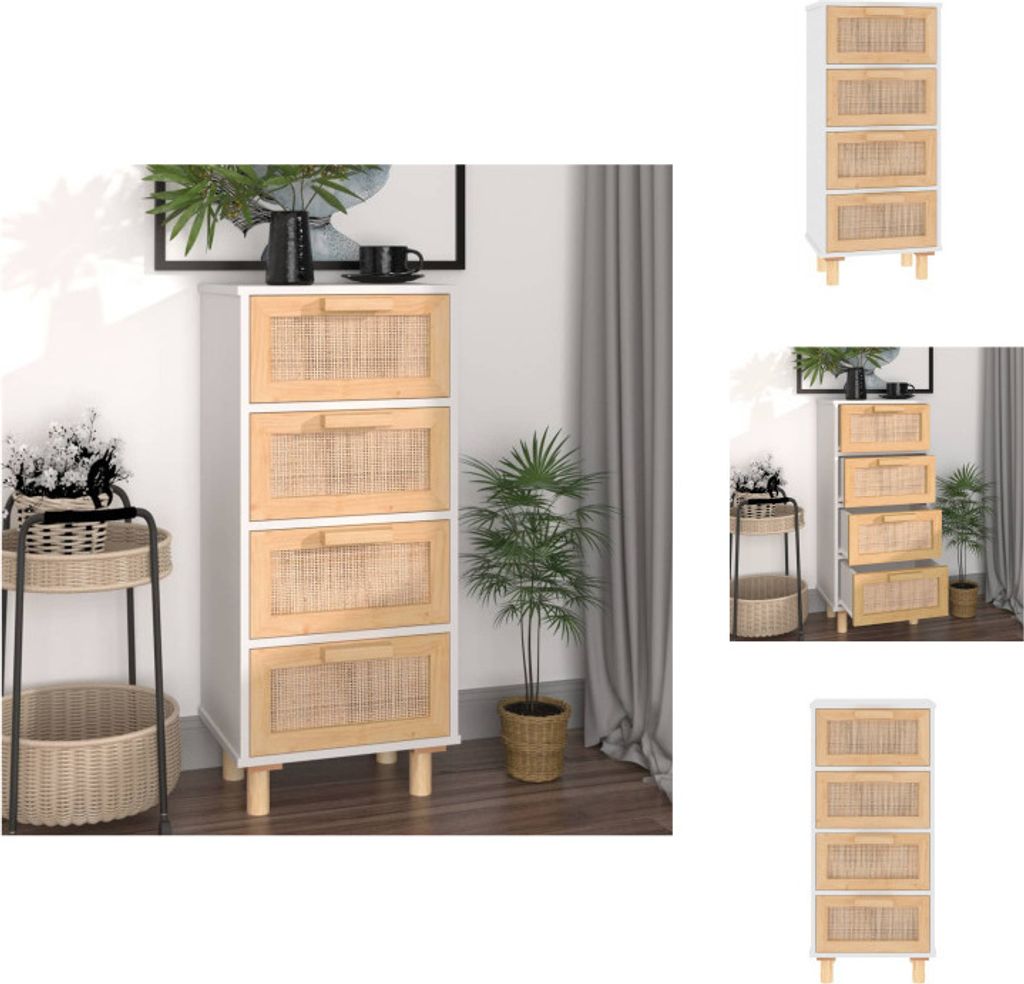 vidaXL Sideboard Weiß 40x30x90 cm Massivholz Kiefer und Natur-Rattan - Sideboards