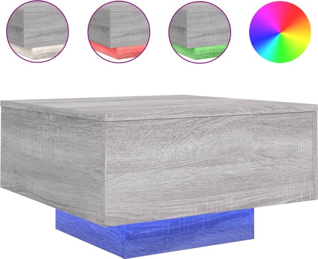 vidaXL Table basse avec lampes LED Gris Sonoma 55x55x31 cm Image du produit 
