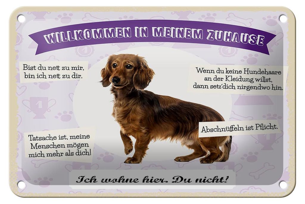 Blechschild Spruch 18x12cm Tiere Dackel willkommen wohne Produktbild 