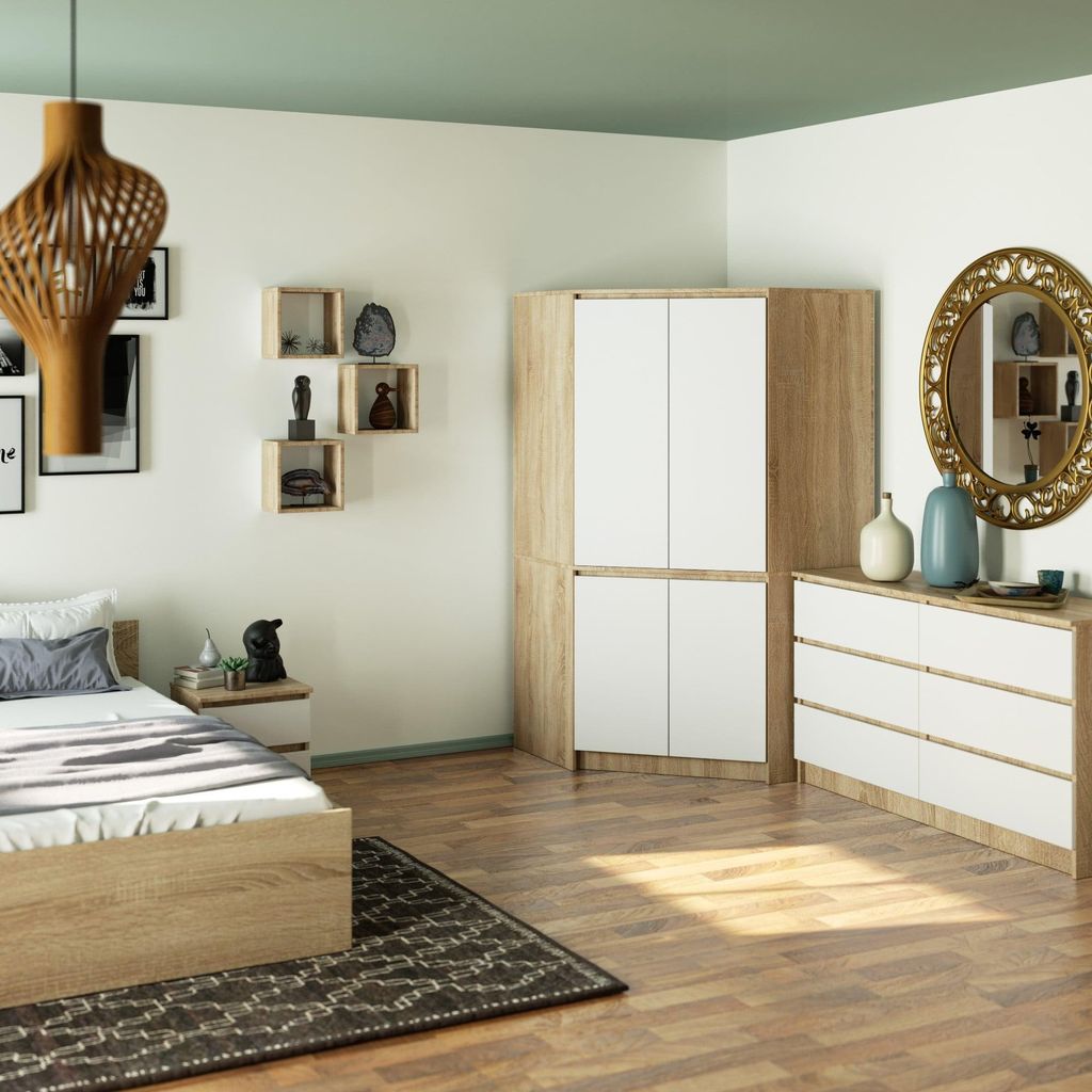 Eckkleiderschrank S100 100cm Garderobe 4 Türen 6 Fächer 180cm hoch 50cm tief CLP