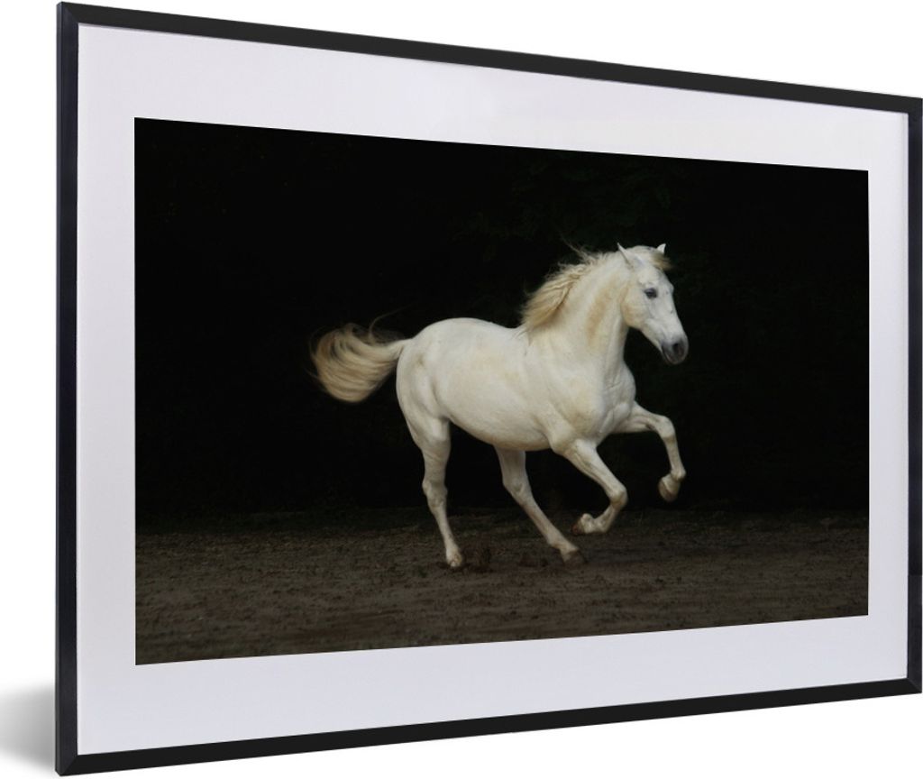 MuchoWow Gerahmtes Poster Pferd - Sand - Weiß 60x40 cm - Poster mit Schwarzem Bilderrahmen Wandposter Rahmen Foto Bilder - Schlafzimmer - Plakat...