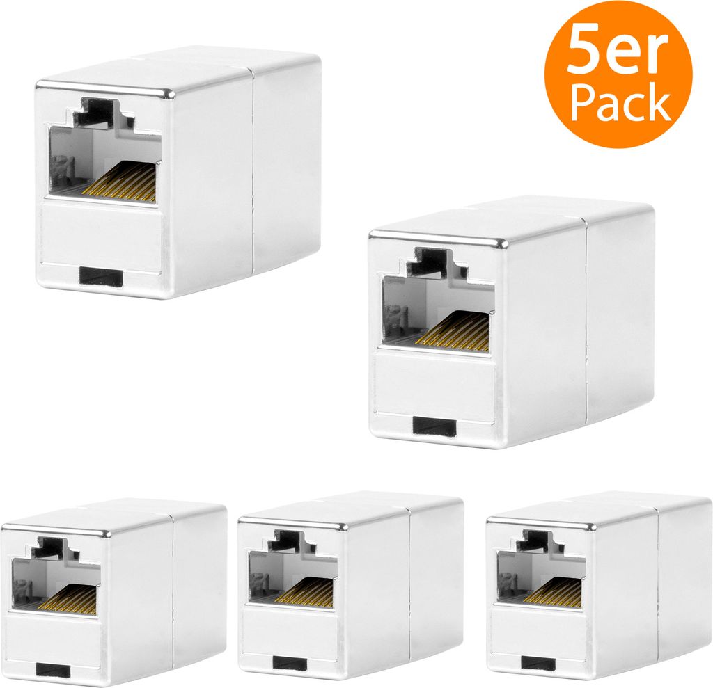 ORSEM 5x CAT6 Kupplung CAT7 / CAT8 Verbinder Netzwerkkabel Patchkabel Ethernet Kabel Adapter Modular Geschirmt 2x RJ45 Buchse DSL LAN RJ45 Silber