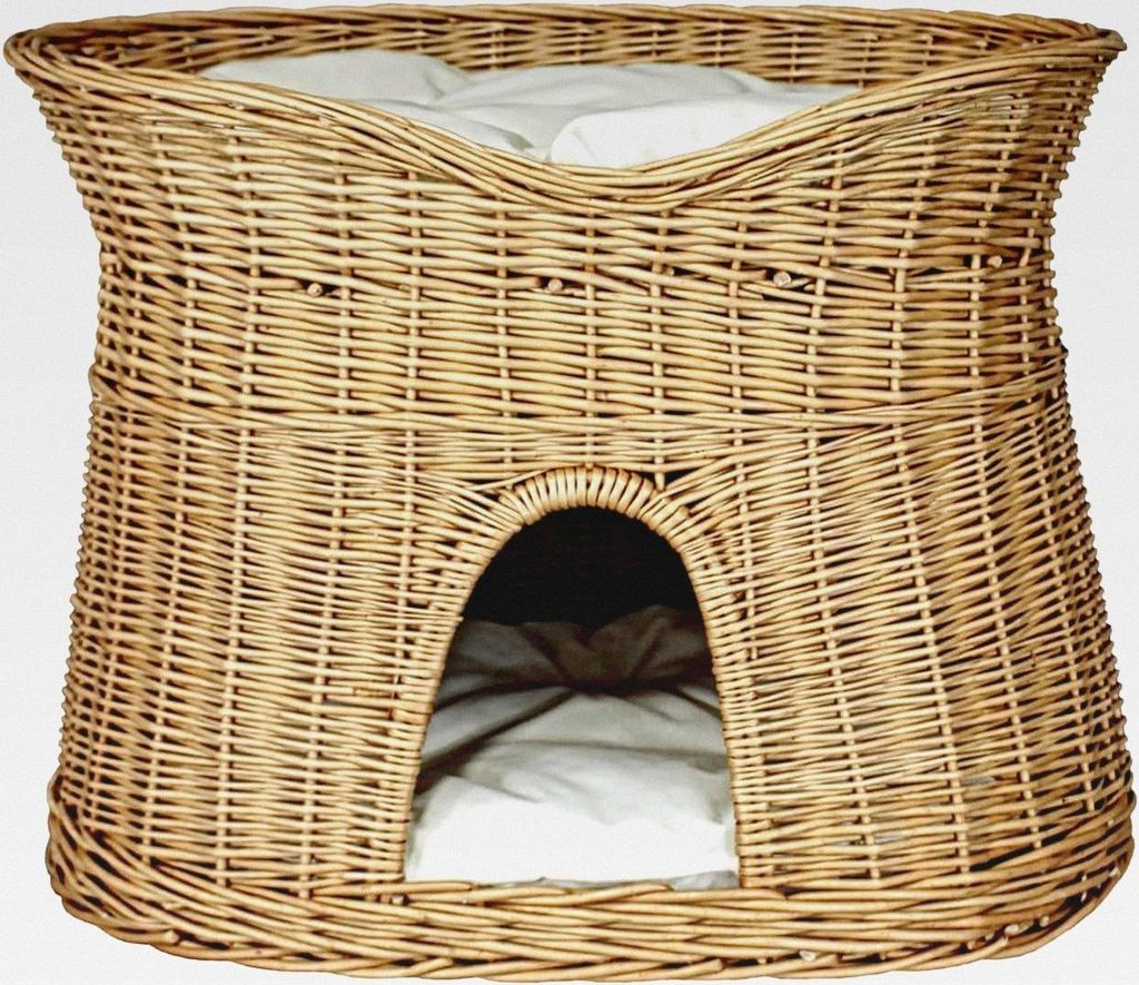 Katzenkorb zum Schlafen – Katzenhütte Indoor – Größe XL: 70 cm oval – Katzenhöhle aus Weide – Zweistöckiger Hunde – oder Katzenbett ...