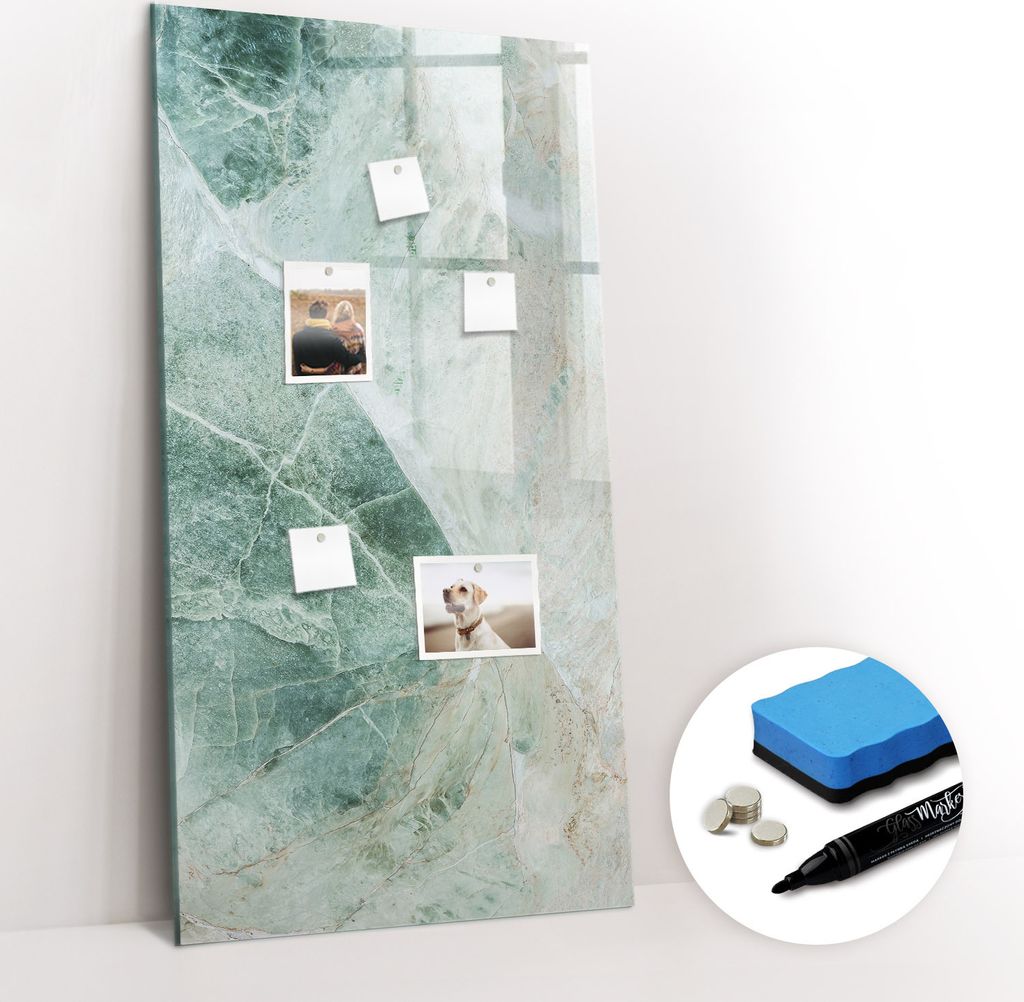Magnetpinnwand Memoboard - Zubehörsatz - Schwarzer Marker + Schwamm + Magnete - 60 x 120 cm - Marmorstein