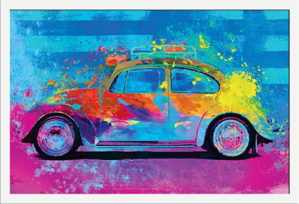 Affiche VW Coccinelle Splash Buggy encadrée en MDF blanc Shinsuke Maxi