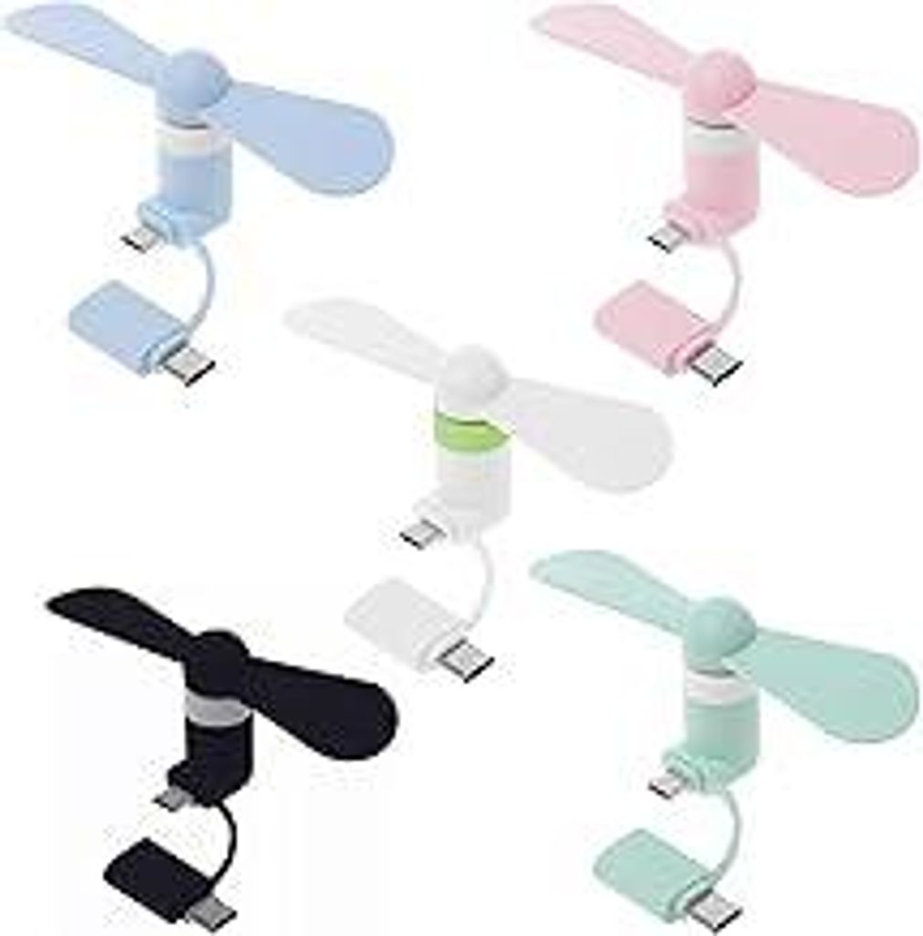 Mini-Handy-Lüfter,Tragbarer Mini-USB-Handy-Lüfter,USB Ventilator Klein Leise,2-in-1-Lüfter für Android-Telefone/Type-C-Telefone (Schwarz&Weiß&...
