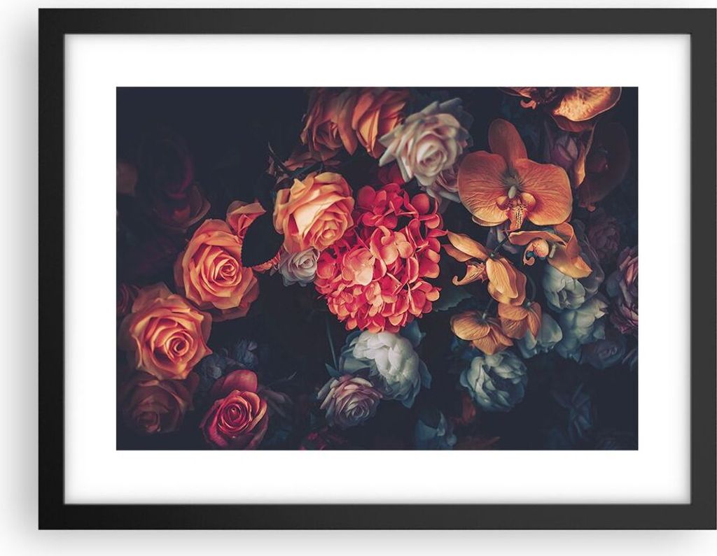 Gerahmtes Poster - Schwarzer Rahmen - Blumenstrauß Blumen Rosen - 40x30 cm - Wand Bild - Wanddeko - Wandbilder - Kunstposter - Wandposter - Bilder...