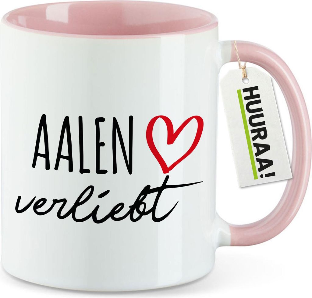 Huuraa Kaffeetasse Aalen verliebt 330ml Rosa Keramik Kaffeebecher Geschenkidee