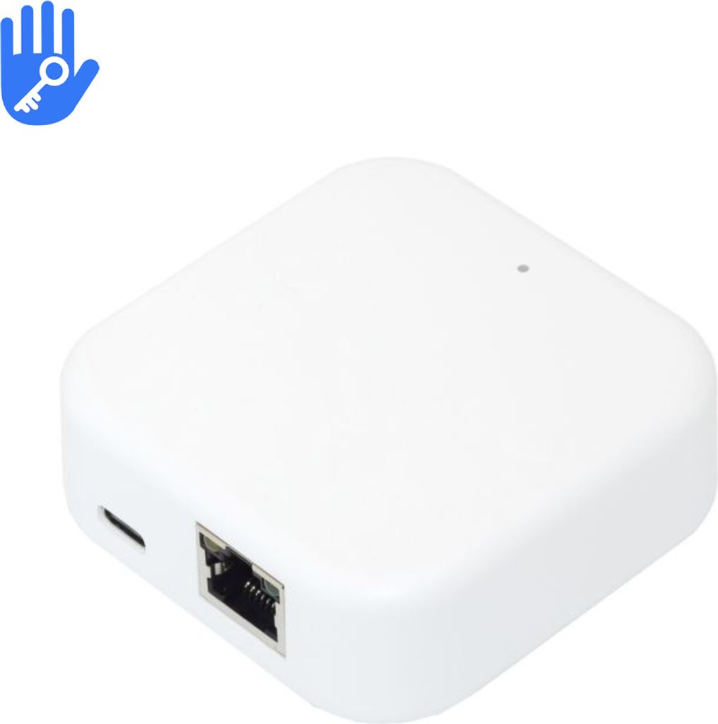 A white electronic device with ports on the side.