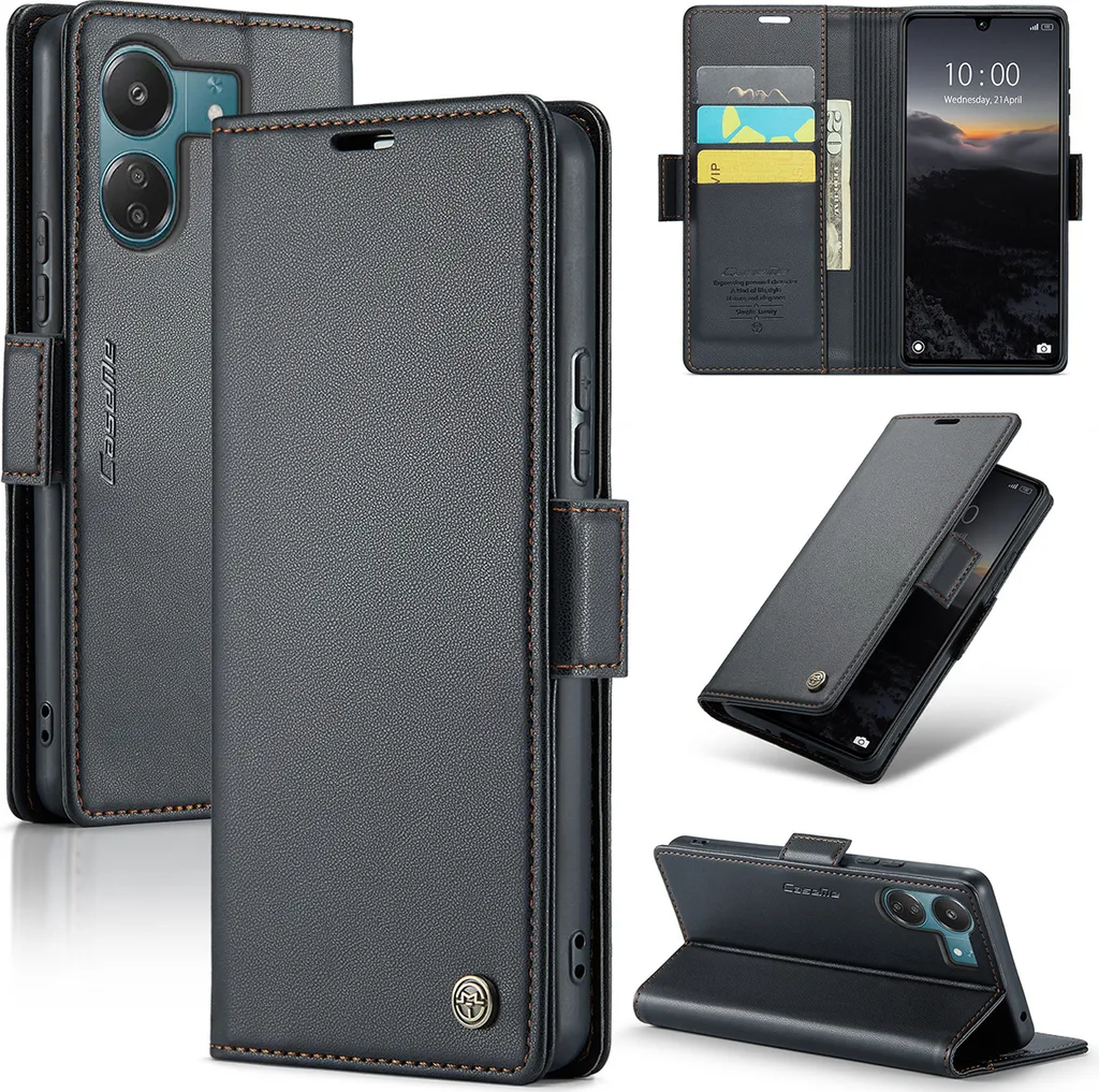 Custodia Antiurto Redmi 13C e Poco C65 | Portafoglio e Supporto Nero