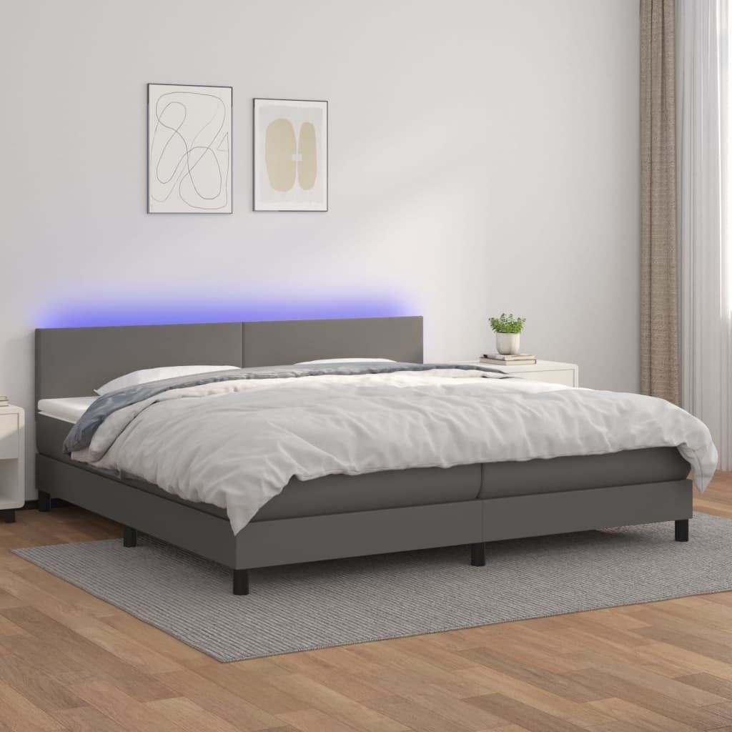 The Living Store Boxspringbett mit Matratze & LED Grau 200x200 cm Kunstleder