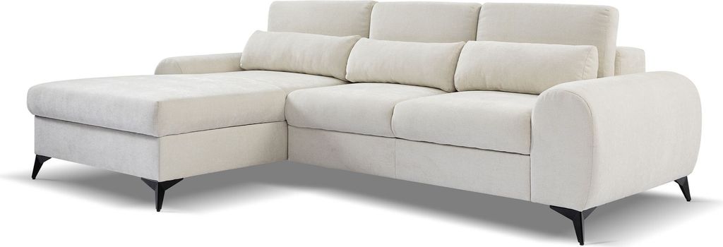 Ecksofa MILAN L - Links Eckcouch mit Schlaffunktion & Bettkasten - Hellbeige (Sereno681)