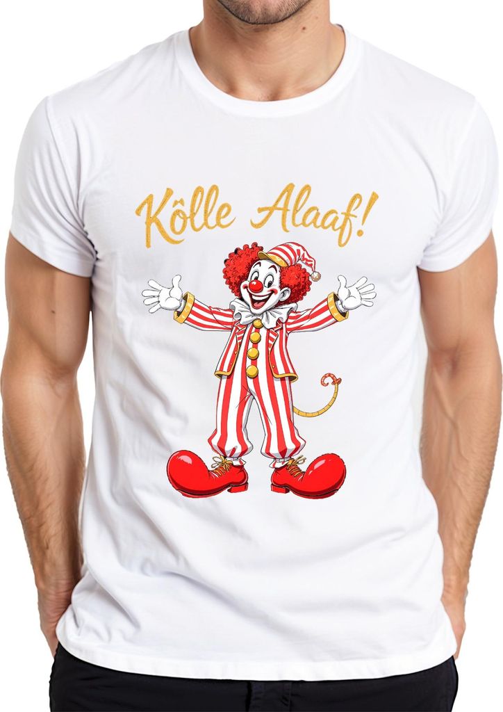 Kölle Alaaf Karneval Clown Köln Fasching rot weiß gestreift Herren T-Shirt, Weiß, M