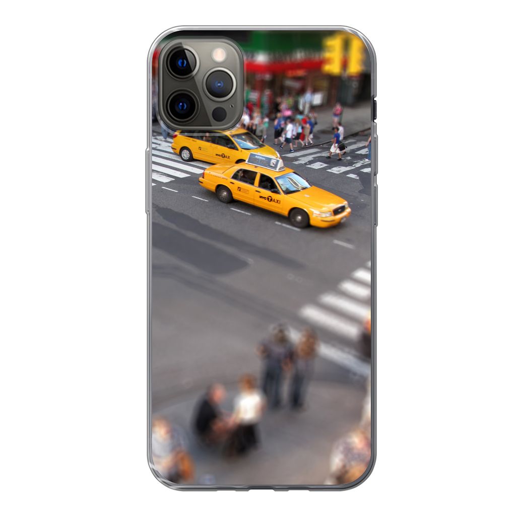 MuchoWow Handyhülle Schutzhülle Hülle für iPhone 12 Pro Max New York - Amerika - Taxi Silikon Softcase Handy Hülle - Hartschale