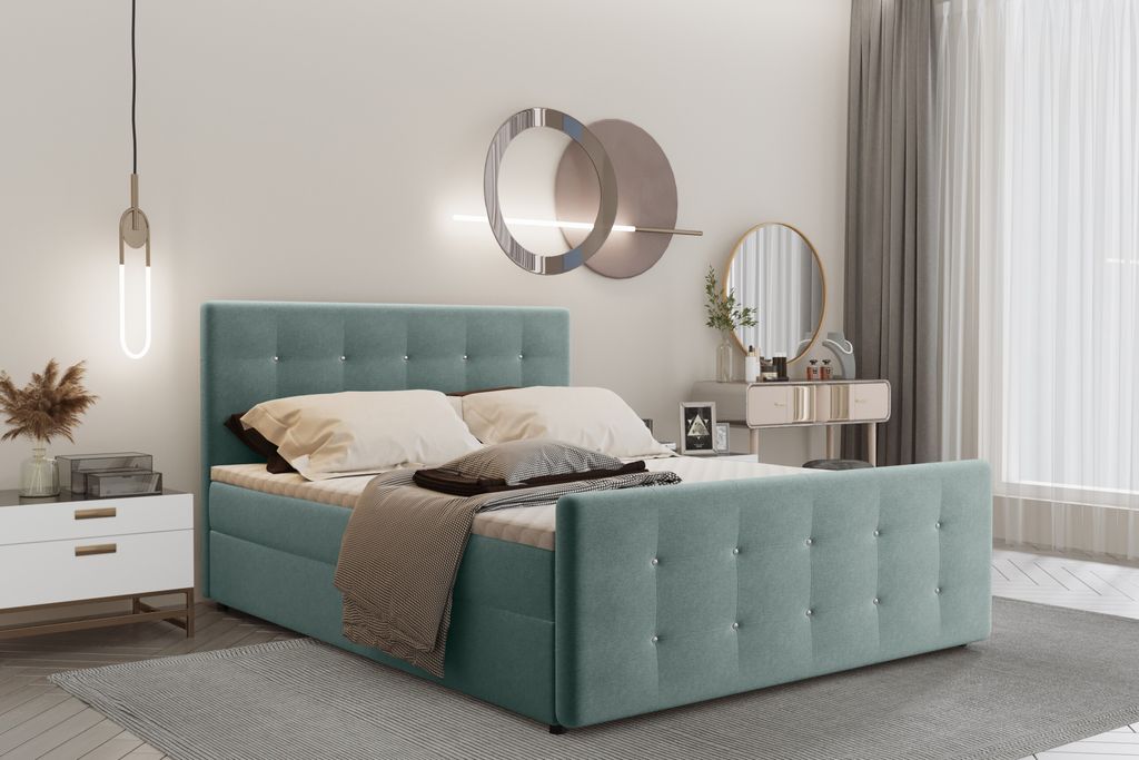 Kaiser Möbel Boxspringbett 200x200 mit bettkasten und matratze+topper, Schlafzimmerbett AMOR Grün