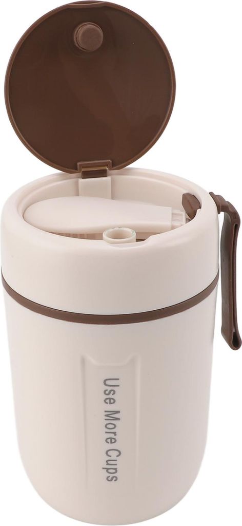 600ml isolierte Lebensmittel Glas mit Sicherheit Deckel mit Löffel 304 Edelstahl auslaufsicher thermische Suppe Tasse für Jungen Mädchen Beige