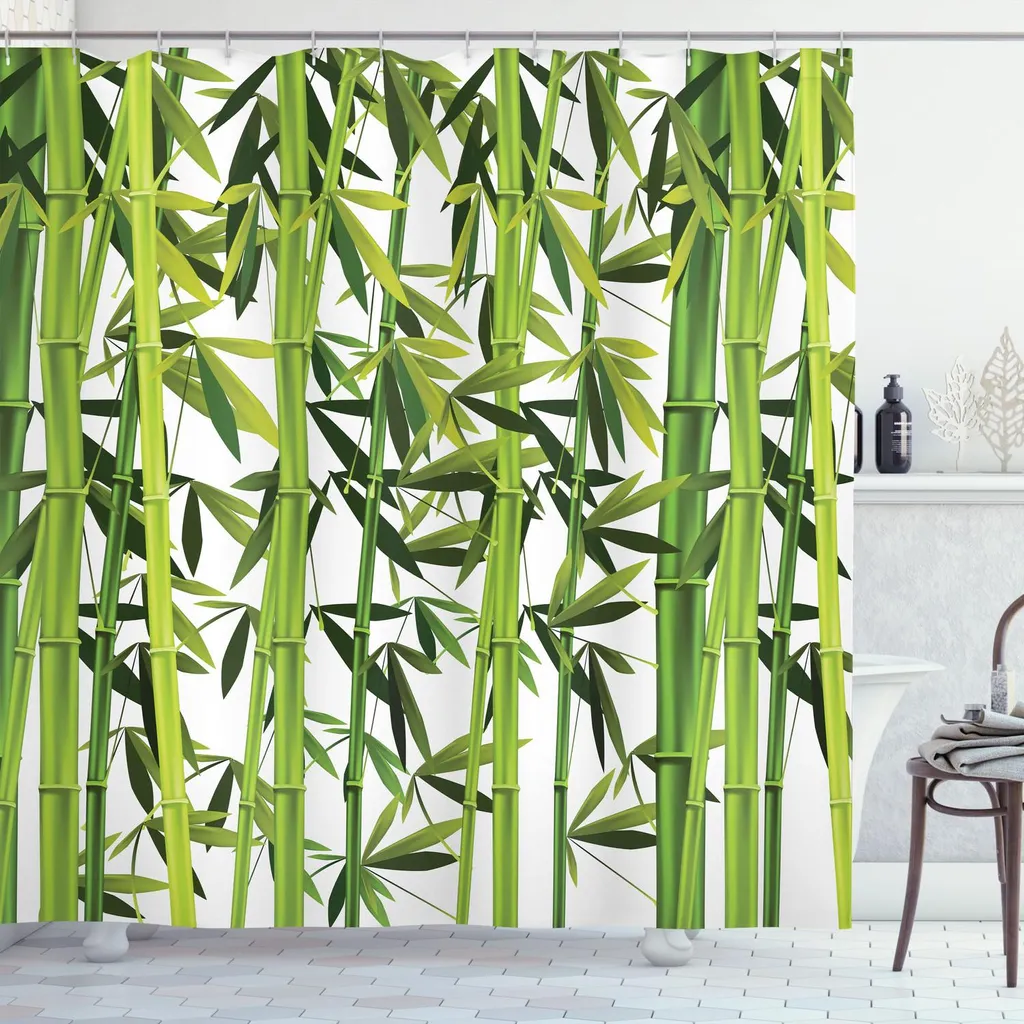 Rideau de douche imperméable bambou anti-éclaboussures 175x240 cm vert