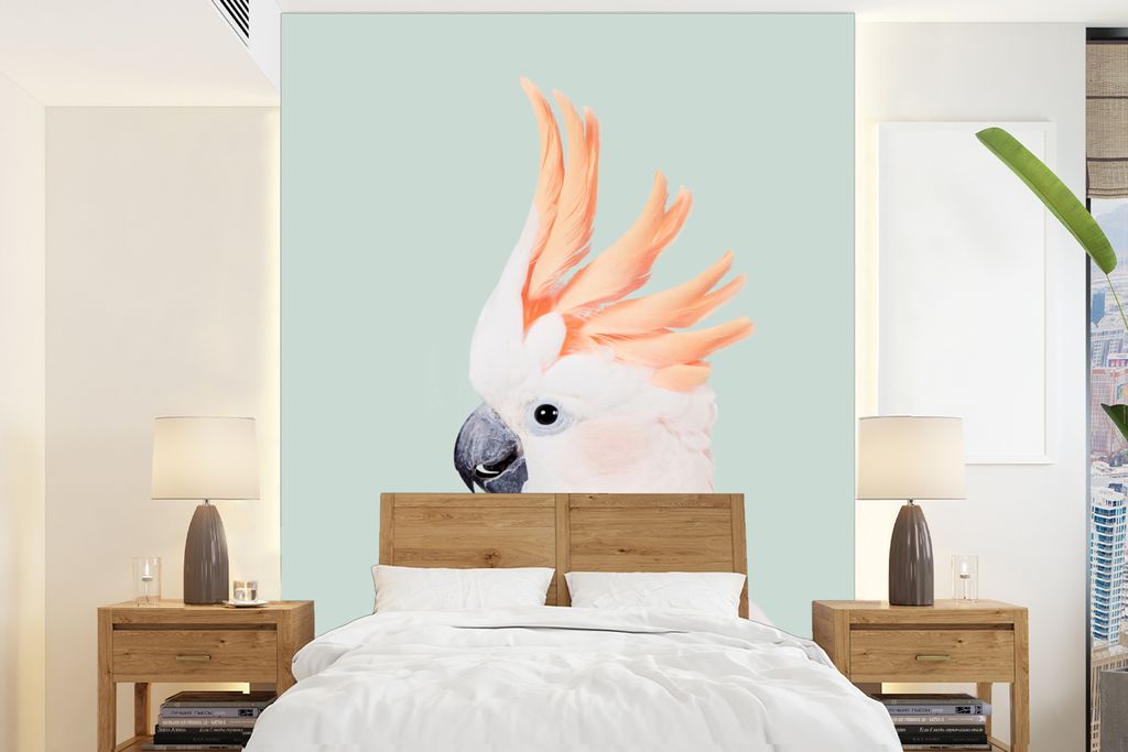 MuchoWow Fototapete für Wohnzimmer oder Schlafzimmer Wandtapete Vinyl Motivtapete Kakadu - Tiere - Natur - Weiß - 175x240 cm - Schlafzimmertapete