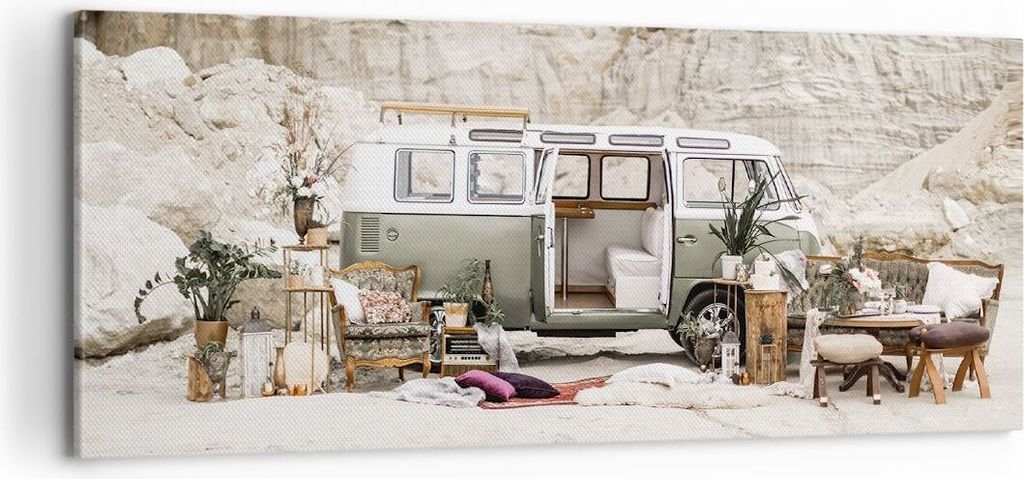 Bild auf Leinwand - Leinwandbild - Einteilig - Wohnmobil Boho Möbel - 100x40cm - Wand Bild - Wanddeko - Wandbilder - Leinwanddruck - Bilder - Wand...