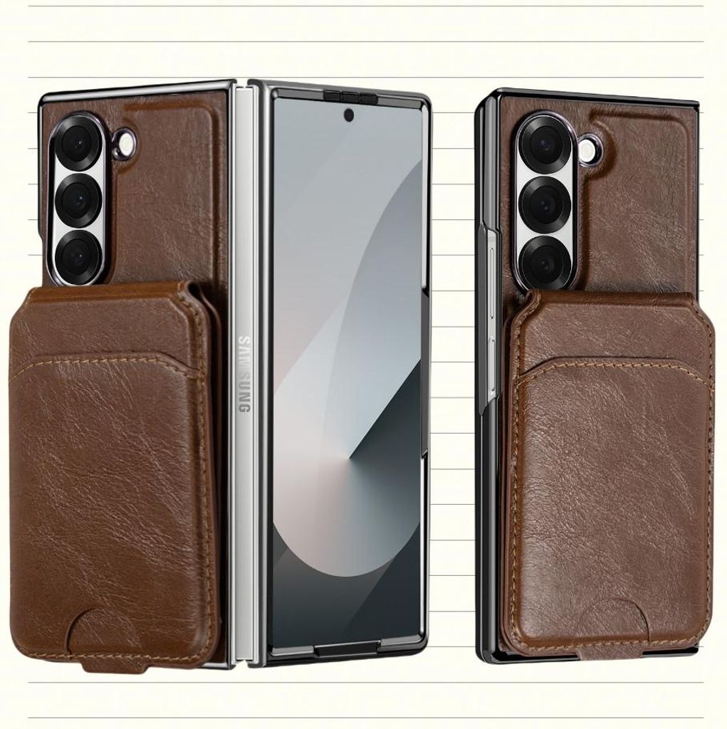 INF Samsung Galaxy Z Fold Magnethülle mit Kartenfach, RFID-blockierende Brieftaschenhülle Kaffee Modell 3